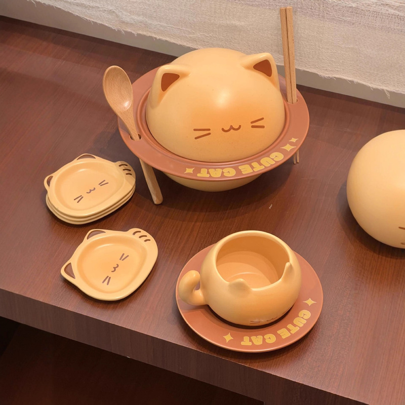 创意卡通烤面包小猫系列泡面碗系列面包杯碟餐具套装家用送礼|undefined