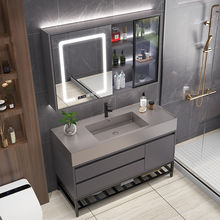 轻奢岩板浴室柜组合现代简约卫生间智能洗漱台一体洗手盆落地镜柜