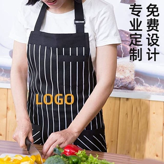 棉麻挂脖定制logo印字围裙家用厨房做饭酒店工作服围腰批发围裙