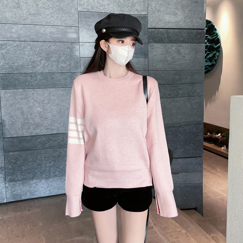 TB four-bar design back Stickman dog walking pink sweater sweet age-reducing striped pullover top