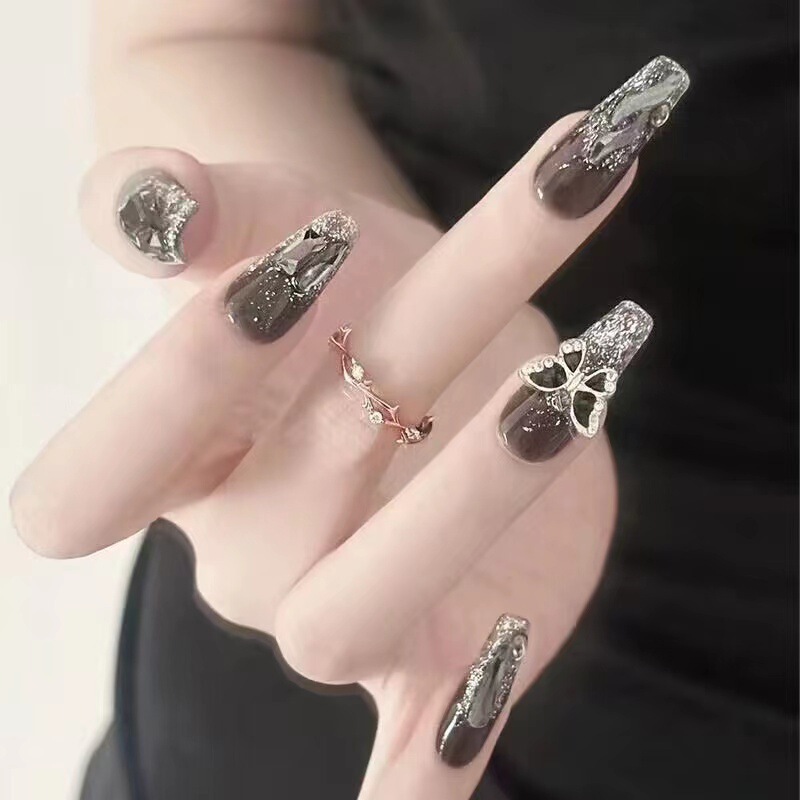 French Cat Eye Wearable Nails 2025 New Pure Desire Manicure Patch Long Water Drop Fake Nails Finished Product with Whitening and High-End Feel