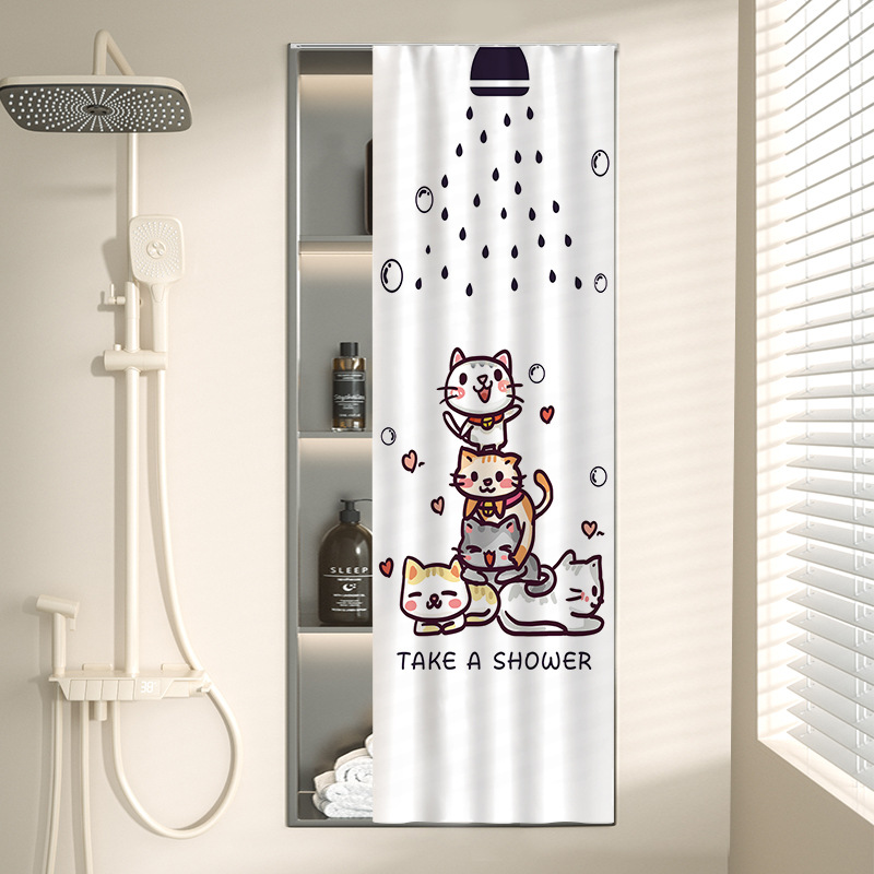 Bathroom Niche Curtain Waterproof and Mildew-Proof Curtain Bathroom Self-Adhesive Slide Curtain Storage Cabinet Curtain