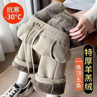 Super Thick fleece-lined Thickened Wide Leg Pants Women's 2024 Autumn and Winter New Northeast Ins Casual Loose High Straight Pants