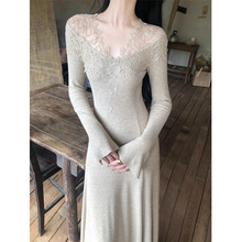 秋季巨好看连衣裙女2025新款高级感气质打底内搭长袖针织蕾丝裙潮
