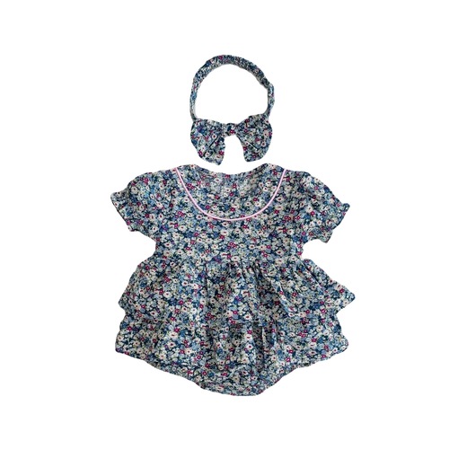 ins summer style infant and children one-piece clothes for baby girl small floral short-sleeved romper with hair tie