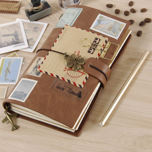 Boxed A5 retro loose-leaf hand ledger Korean notepad travel record stamped portable diary business notebook