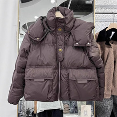 925棉服外套女2025冬欧美学生新款棉袄宽松棉服夹克纯色连帽棉衣