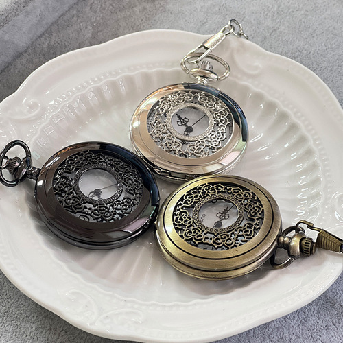 Vintage Nostalgic Flip Quartz Pocket Watch Wholesale Hollow Carved Flower Necklace Ancient Style Wall Clock Cross-border Dropshipping