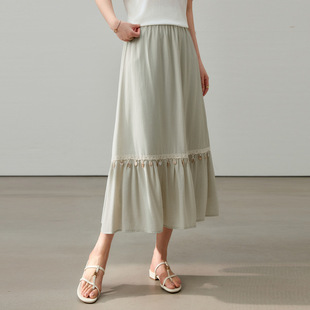 Vintage Style Shell Lace Artistic Versatile Midi Skirt Plus Size Women's Clothing for Curvy Women Summer New Style