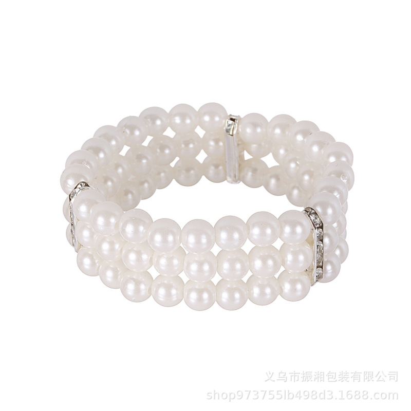 1920 Fashionable Pearl Bracelet Elegant Sparkling Diamond Multi-layer Elastic Bracelet Elegant Lady's Bracelet Wholesale