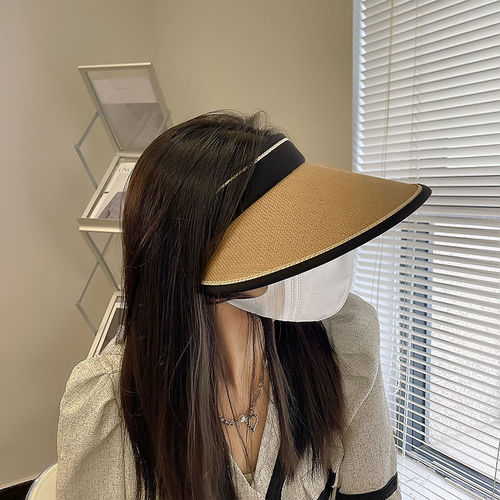 Empty top hat women's foldable raffia sun protection hat cycling face covering straw hat large brim sun protection UV hat wholesale