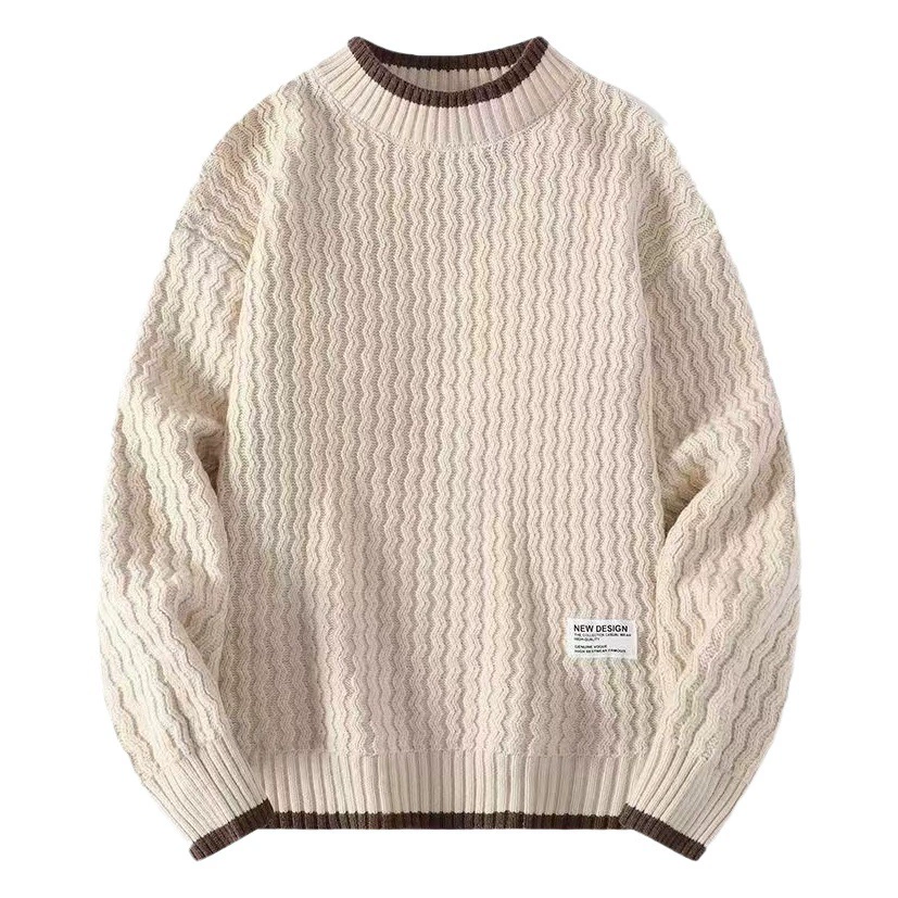 Свитер с круглым вырезом Мужская осенне-зимняя вязаная Базовая рубашка ручной работы в ленивом стиле Модный поддельный внутренний свитер из двух частей для подростков