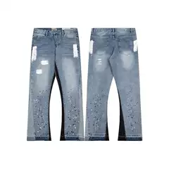 Correct version Gallery dept retro distressed splash-ink tide high street stitching straight wide leg Denim pants for men and women