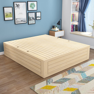 Simple Solid Wood High Box Storage Bed Pine Tatami Single Double Floor Bed Small Apartment Air Pressure Box Storage Bed