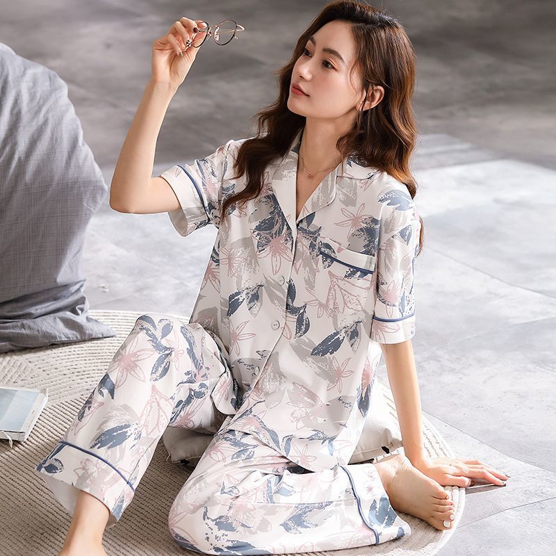 Pijamas pantalones de manga corta de algodón de verano para mujer ropa para el hogar delgada madre de mediana edad traje suelto de talla grande