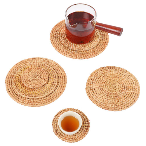 Round hollow rattan coaster set saucer home kitchen table heat-resistant casserole mat creative autumn rattan insulation mat