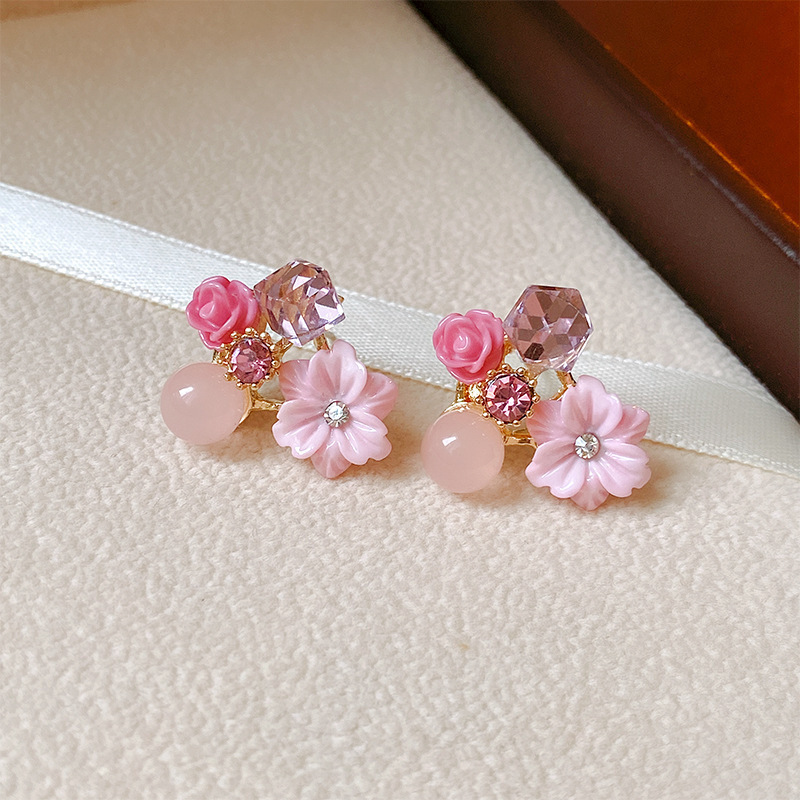 暑い夏〜カラフルな花のリゾートスタイルのスーパーフェアリー雰囲気のイヤリングフレンチレトロなカラフルなオイルドリップイヤリング女性用|undefined