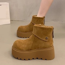 毛毛加绒小个子厚底棉鞋2025年冬季新款松糕保暖磨砂复古雪地靴女
