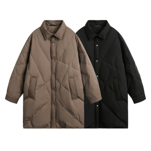 90 White Duck Down Winter Maillard Japanese Style Vintage Military Style Quilting Line Men's and Women's Loose Mid-length Down Jacket Fashion