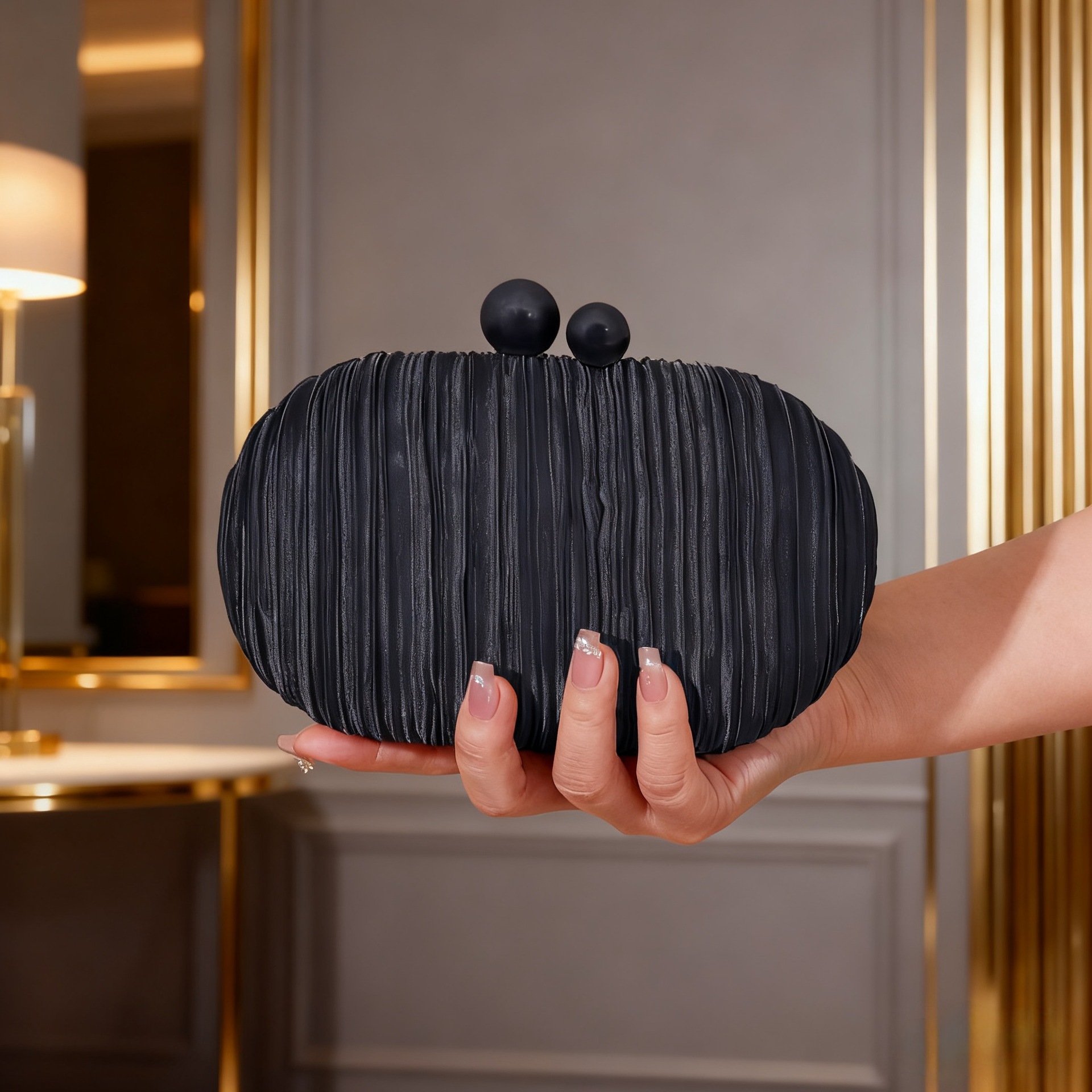 Bolsa de cena de lujo ligera de dama transfronteriza, elegante satén, cheongsam plegado, bolsa de mano, bolsa de novia de moda, bolsa de cena