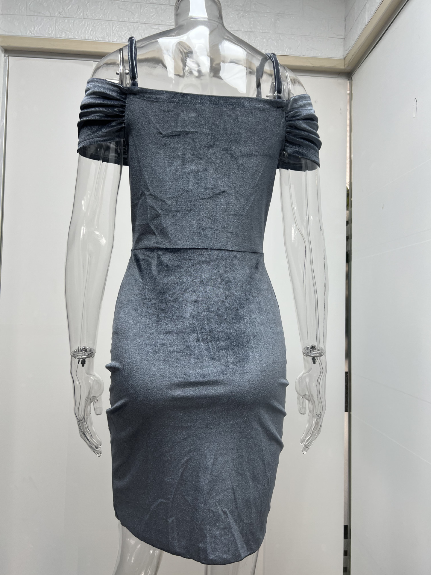 Spring Dress Sexy Slim Strap Fluff Drawstring Irregular Asymmetric Dress