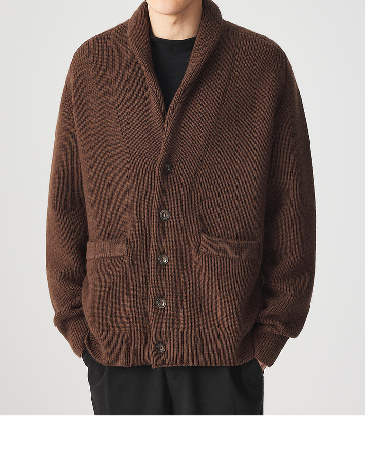 Áo khoác dệt kim len Merino nam tay raglan cổ lọ — Màu be chi tiết 3