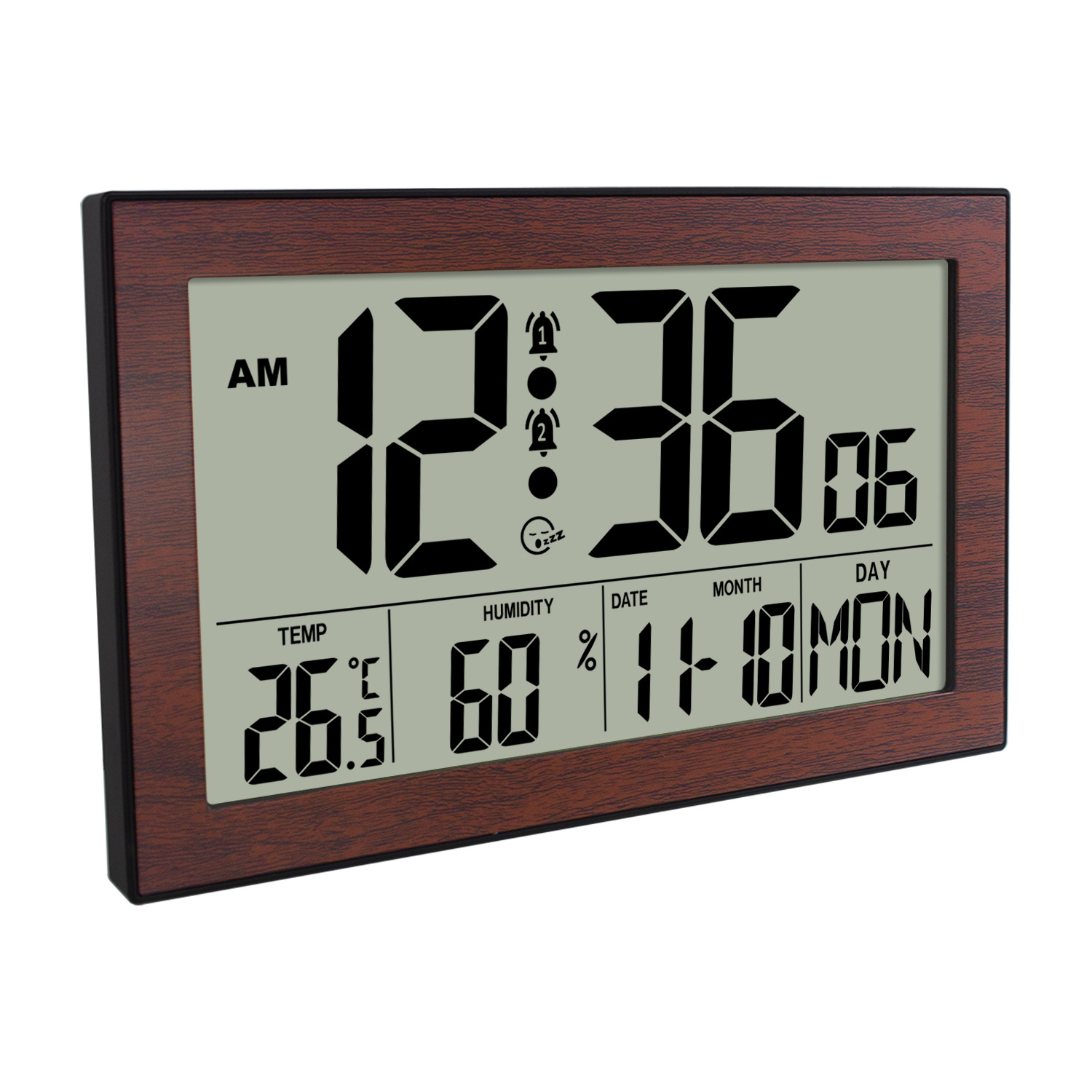 Sala de estar y dormitorio LCD despertador digital HD pantalla de temperatura y humedad multifuncional calendario perpetuo reloj de pared