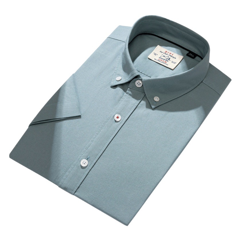 Camisa Oxford de algodón lavada con enzimas para hombre, de manga corta, de verano, de algodón puro, informal, para negocios, transpirable.