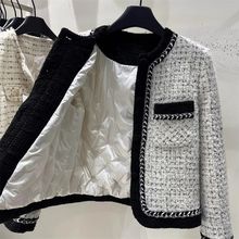 小香风羽绒棉服女冬季新款法式小个子撞色加厚金丝绒内里粗花外套