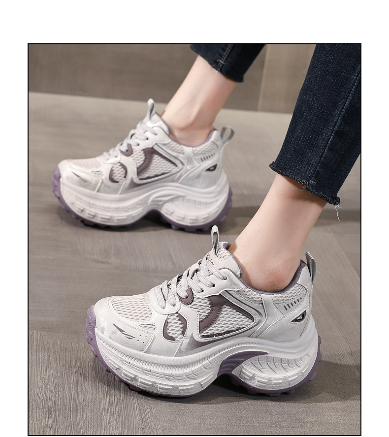 Giày thể thao nữ đế dày tăng chiều cao, phong cách dad sneaker, lưới thoáng khí — xanh lam chi tiết 14