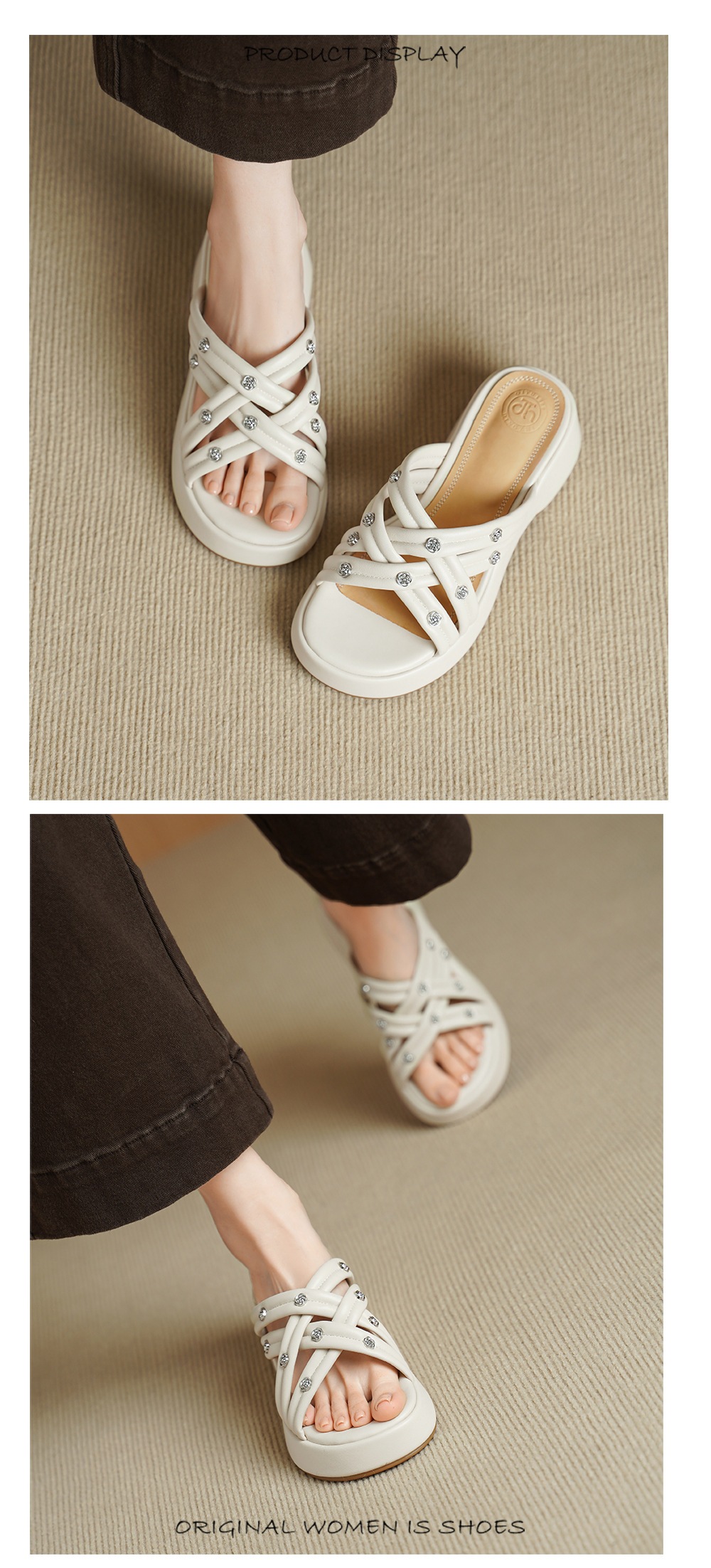 Dép sandal nữ quai chéo hở ngón đế dày phong cách nghỉ dưỡng — màu trắng ngà chi tiết 8