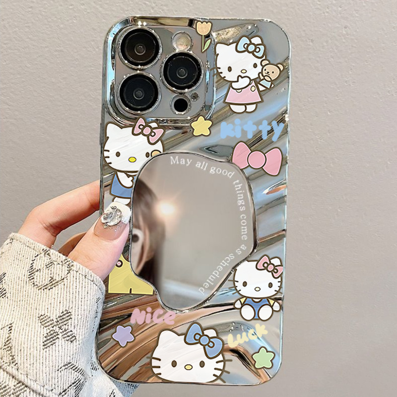 ウェーブミラー かわいい KT 猫 Apple 15promax 携帯電話ケース iPhone1121314 女性 8plusxrxs|undefined