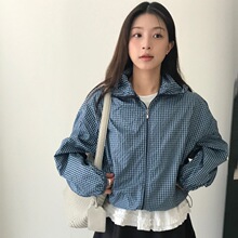 韩版ins2025夏薄格子短外套经典潮色百搭休闲宽松连帽防晒衣女潮