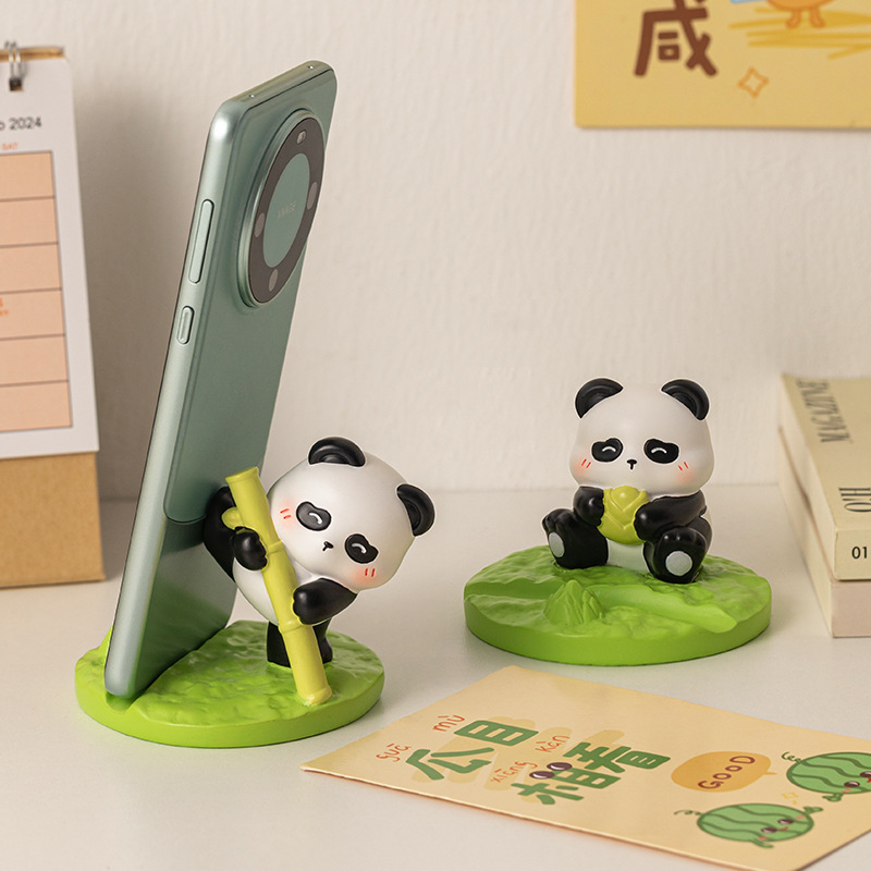 Creative Gift Panda Mobile Phone Bracket Desktop Decoration Resin Lazy Flat Bracket Birthday Gift Wholesale