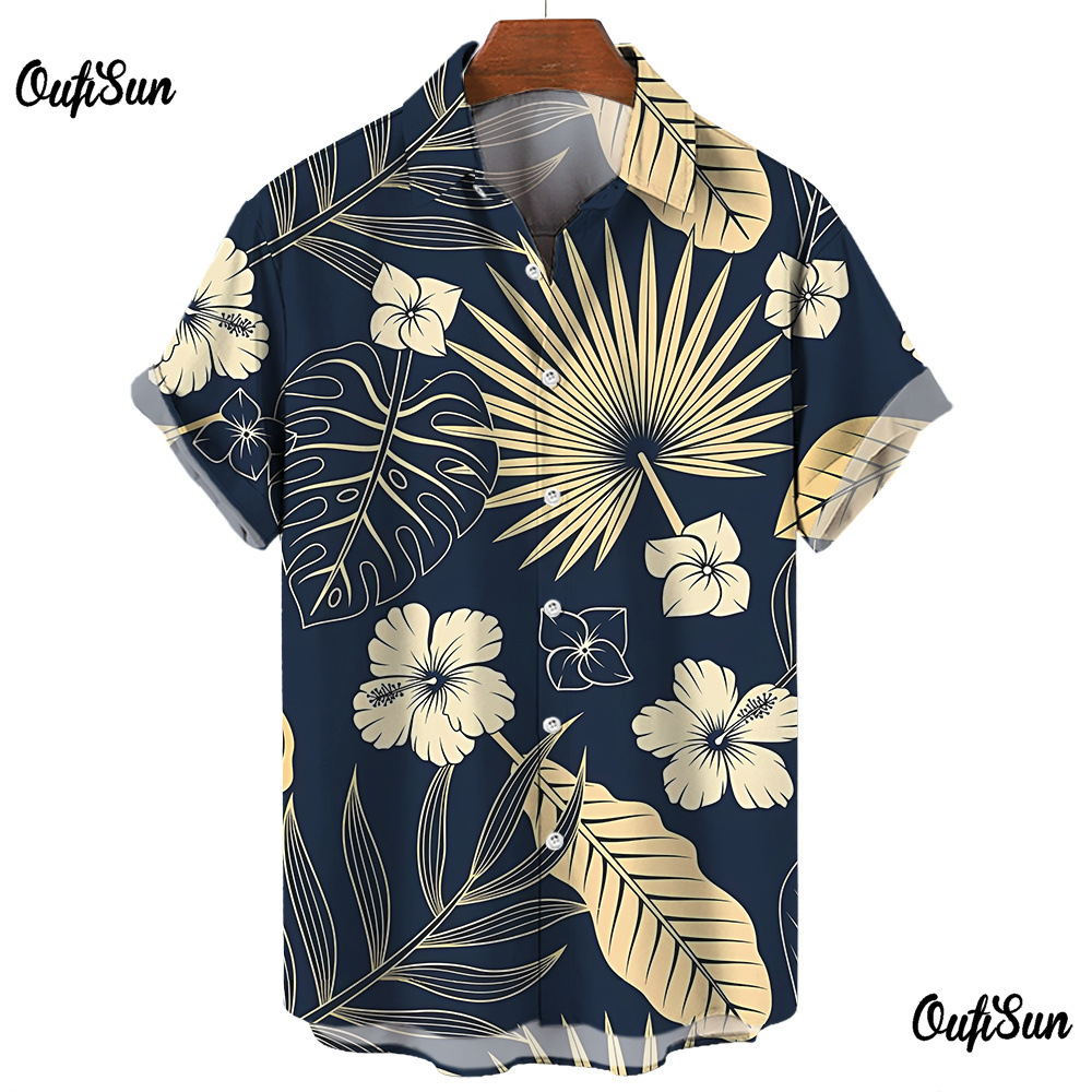 Venta caliente transfronteriza Camisa de manga corta para hombres Camisa estampada digital 3D de bala de cuatro lados Camisa hawaiana de olmo marrón de origen