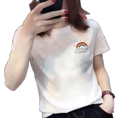 Cotton white short-sleeved straight shoulder women's student Korean-style loose half-sleeve T-shirt top for women summer fashion