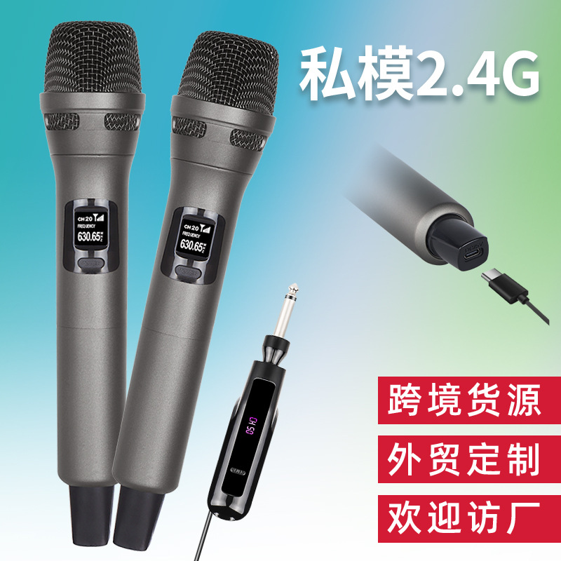 Wireless Microphone Cross-Border Customization Foreign Trade Supply Original Factory Private Model Welcome Factory Visit One-To-Two Charging Wireless Microphone