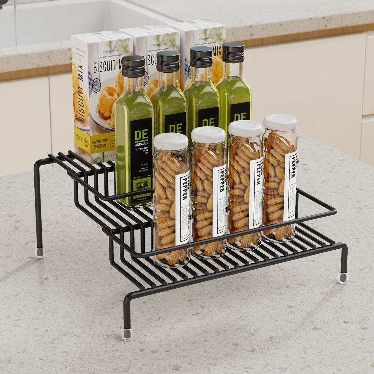 Estante de almacenamiento de botellas de condimento en cascada blanco de tres capas Estante de almacenamiento de baño sin perforación Estante de cocina de dormitorio multifuncional