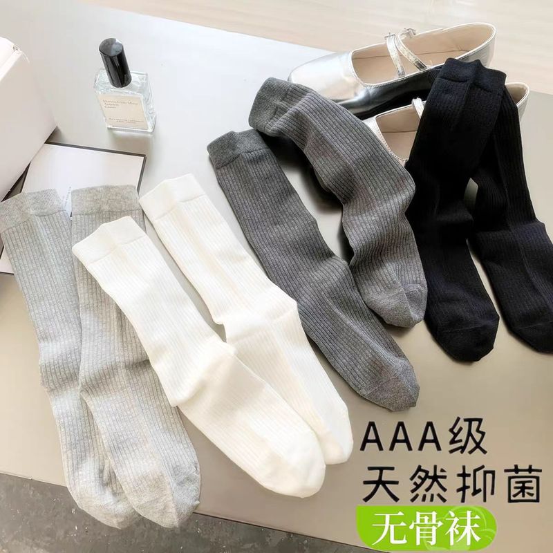 安可拉红袜子女春秋款纯棉防臭夏天吸汗透气拉拉袜无骨堆堆袜中筒|undefined