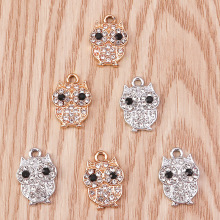 10个/包DIY饰品配件镶钻点钻猫头鹰吊坠手机钥匙扣配饰挂件坠子