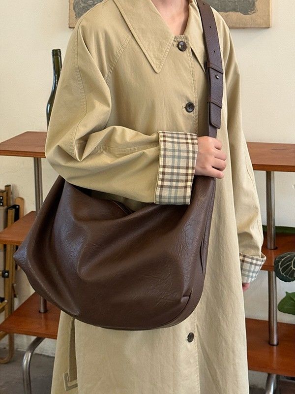 大容量复古软皮饺子包包女2025新款高级感休闲单肩斜挎托特包|undefined