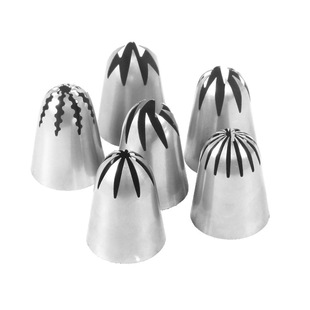 New wholesale 304 stainless steel extra large piping nozzle six-piece set round head Russian cream seamless piping nozzle