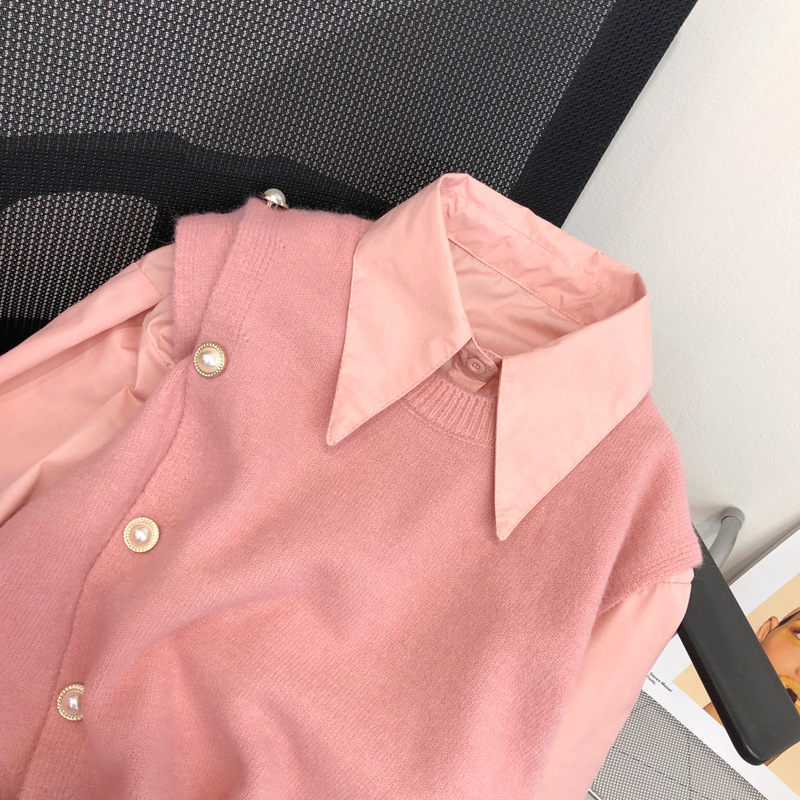 Women's Candy Colored Knitted Two Piece Set Sleeveless Vest And Shirt Polo Collar New Autumn Stylish Casual Clothing_ecoleips.com