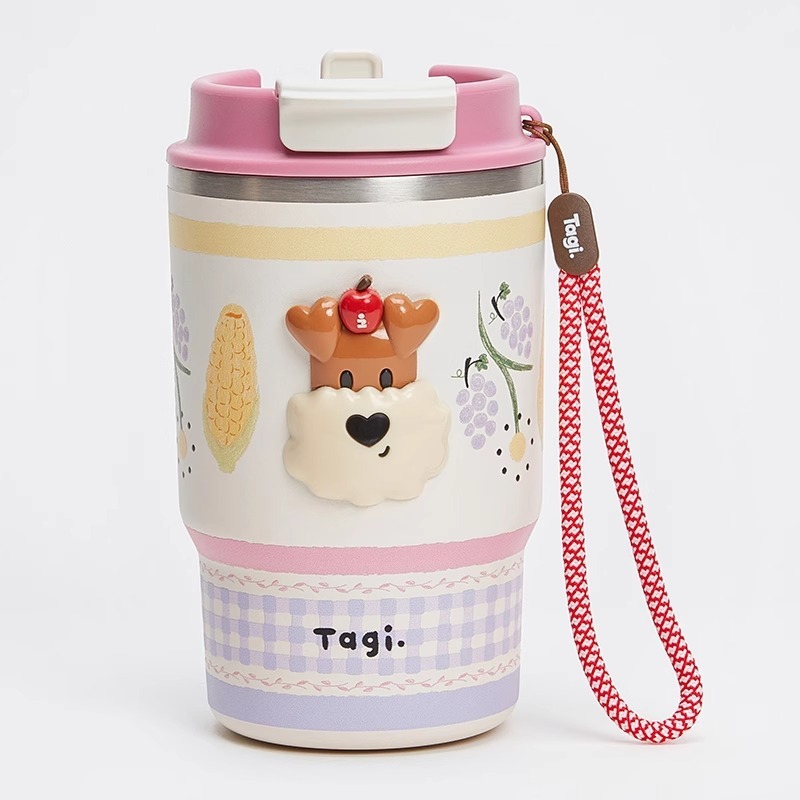 Tagi.《爆米花》双饮吸管便携手拎不锈钢随行保冷保温杯|undefined