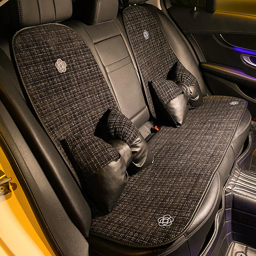 Car seat cushion for all seasons, summer cooling cushion, cotton and linen camellia  new light luxury car seat cushion and seat cover for women