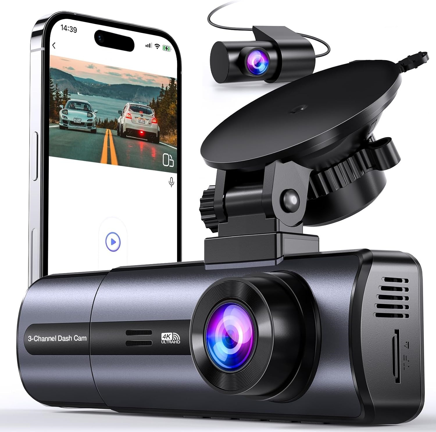 Zhongxing 4K 5G WiFi Dash Cam Infrared Night Vision 24H Parking Monitor (Driving recorder) - standard-triple-recording-with-wifi-cigarette-lighter-charger