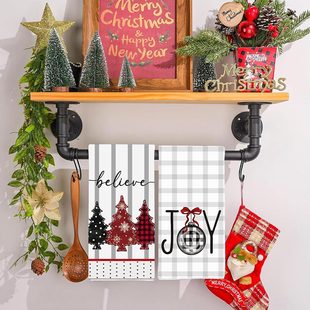 Cross-border Christmas towel black gray striped Christmas tree kitchen decoration towel Christmas party party gift
