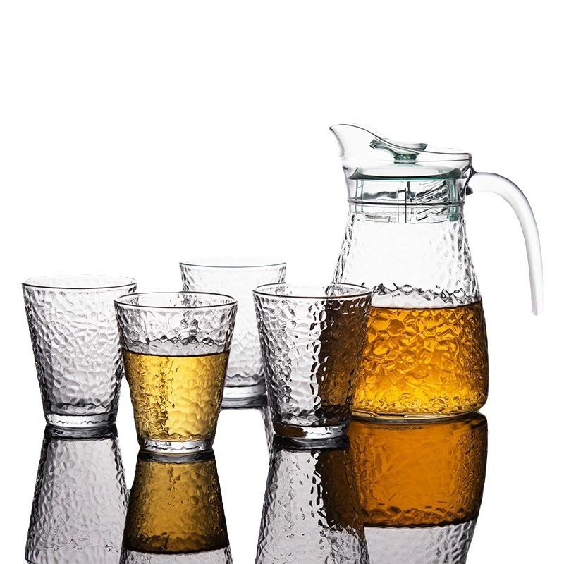With a forged pattern glass teapot, set, tea cup, gift box, increased thickness