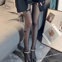 蝴蝶印花水光黑丝水光袜加绒水光黑丝一体打底裤透肤高腰光腿神器