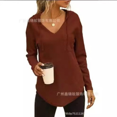 アマゾン独立駅の新しい女性vネック長袖パーカー